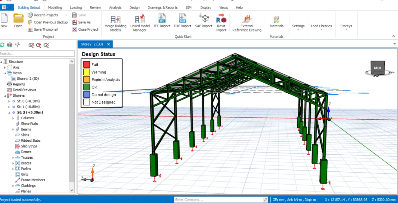 Illustration of a framed structure with beams, columns, and drawings